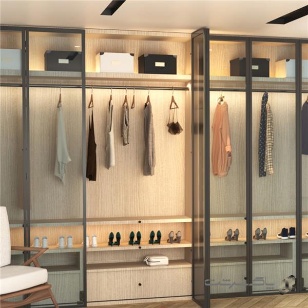 مکانیزم درب تاشـو آکاردئونی دو درب پروفیل آلومینیومی درب شیشه‌ای فانتونی K016