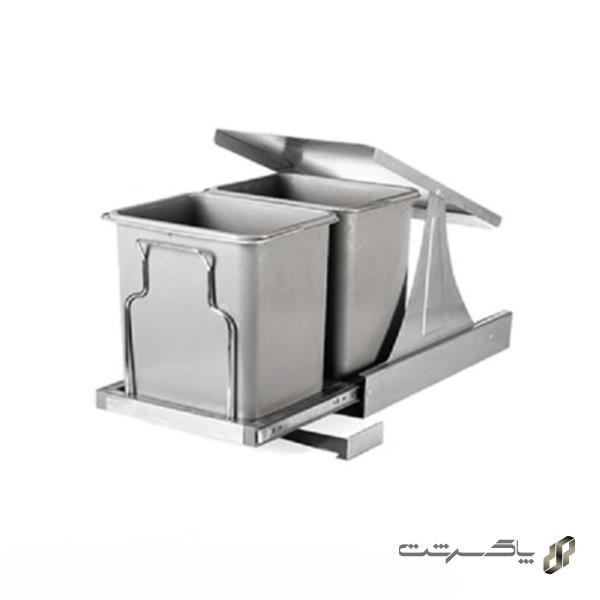 سطل زباله ریلی دو مخزن متوسط ریل کف مکس استیل FDG218