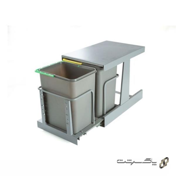 سطل زباله ریلی دو مخزن متوسط ریل کف مکس استیل FDK218